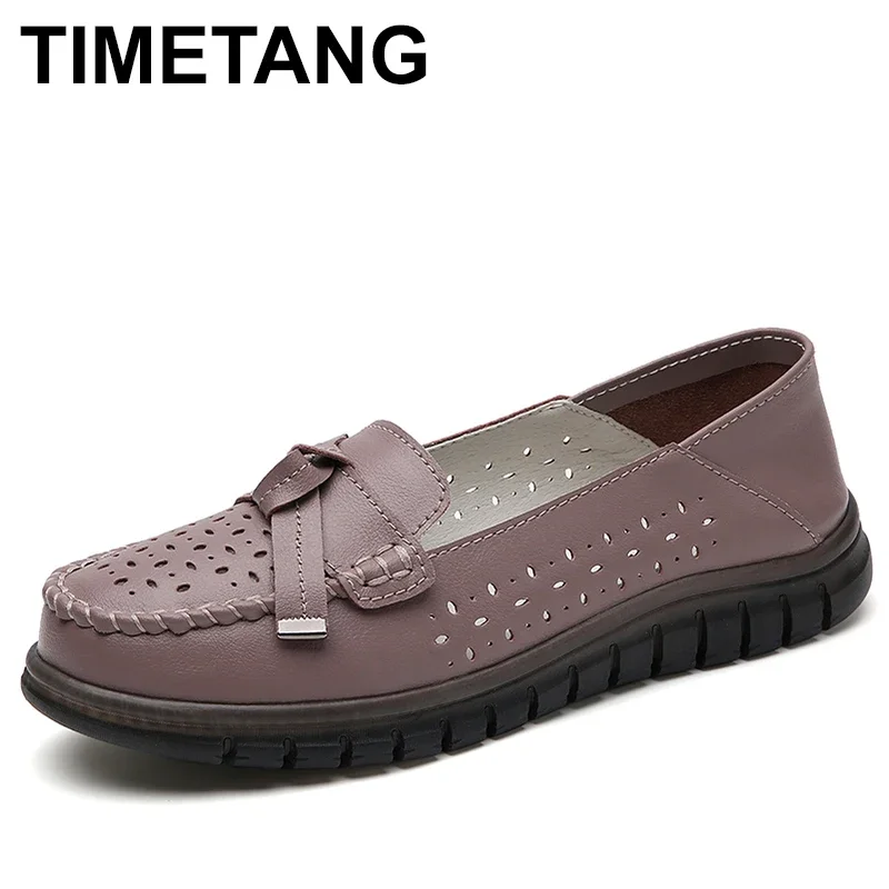 

Summer Women Casual Shoes Leather Ladies Breathable Flat Shoes Cut Out Women's Loafers Office Slip-on Moccasins Plus Size 35-41