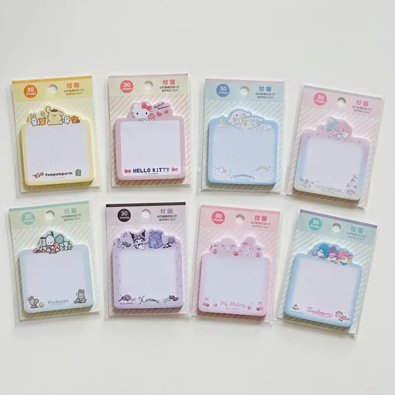 30 Sheets Sanrio Cartoon Sticky Notes Kawaii Melody Kuromi Cinnamoroll Tuxedosam Self-Stick Memo Pads Office Gifts Tab Supplies