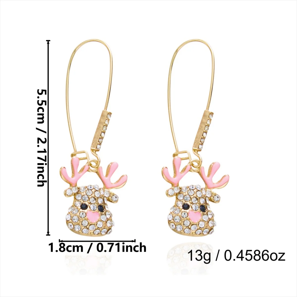Weihnachtliche Zierliche Ohrringe mit Rotem Schal und Hirschmotiv für Damen, Bunte Strass-Rentier-Elch-Tier-Ohrringe, Neujahrs-Schmuck – Detail 40