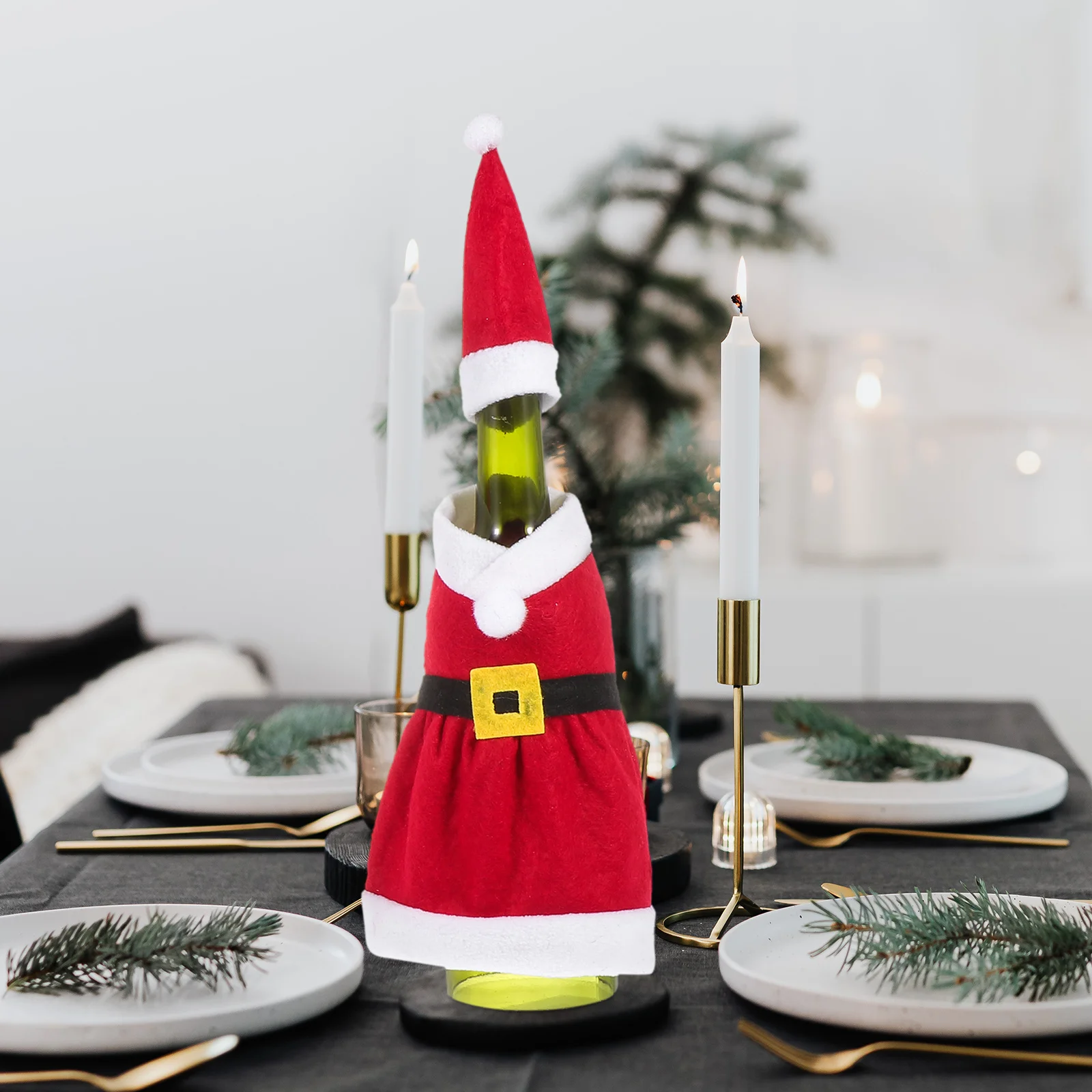 

2Pcs Santa Claus Christmas Clothes Wine Bottle Covers Red Wine Decors Xmas Table Decoration Xmas Party Bottle Hats