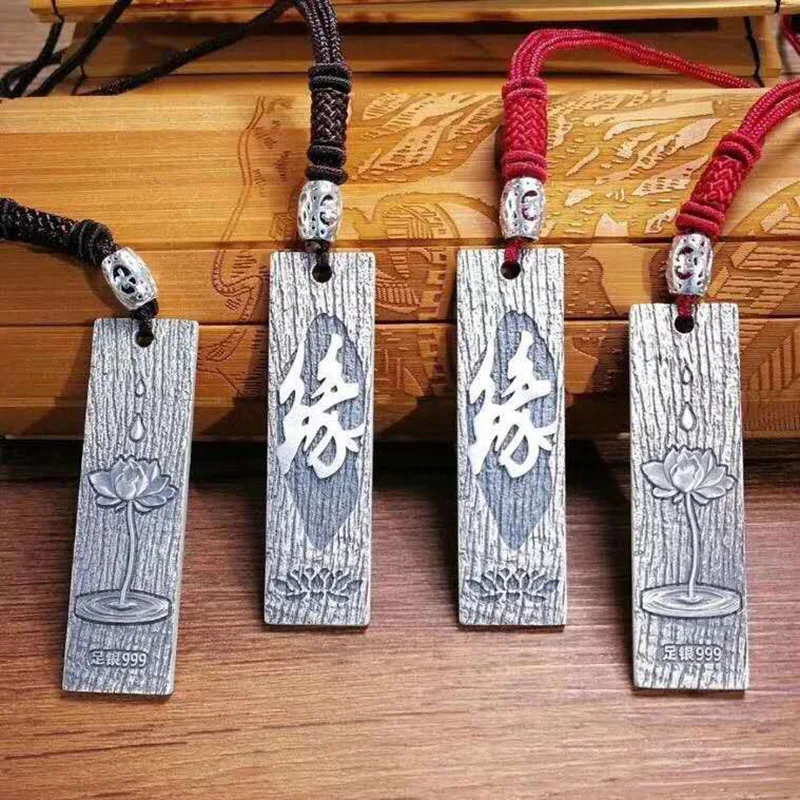 BOCAI  Foot Silver 999 Antique Long Buddha Lotus Square Pendant Retro Simplicity For Men And Women To Make Old Christmas Gifts