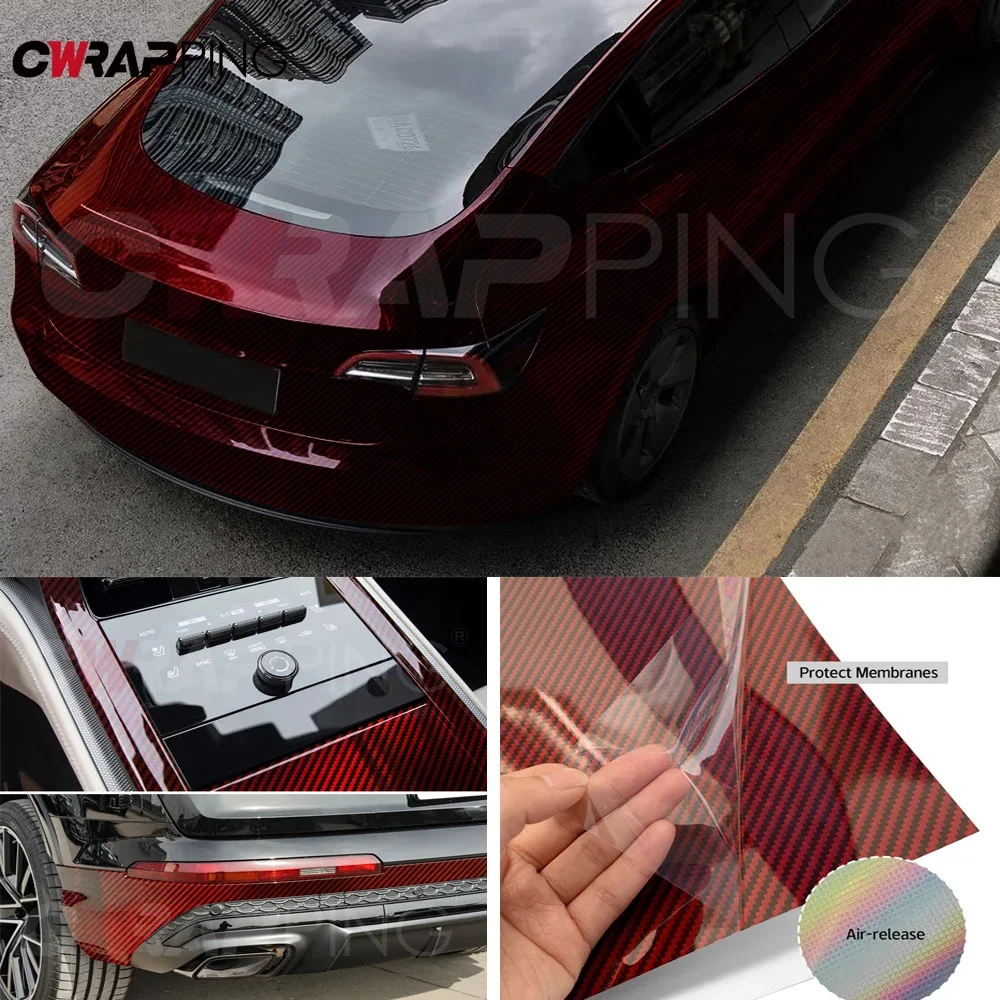 Red Motorcycles Sticker Glossy Carbon Fiber Vinyl Car Sticker Rainbow Auto Body Modification Covers for Car Exterior Accessories