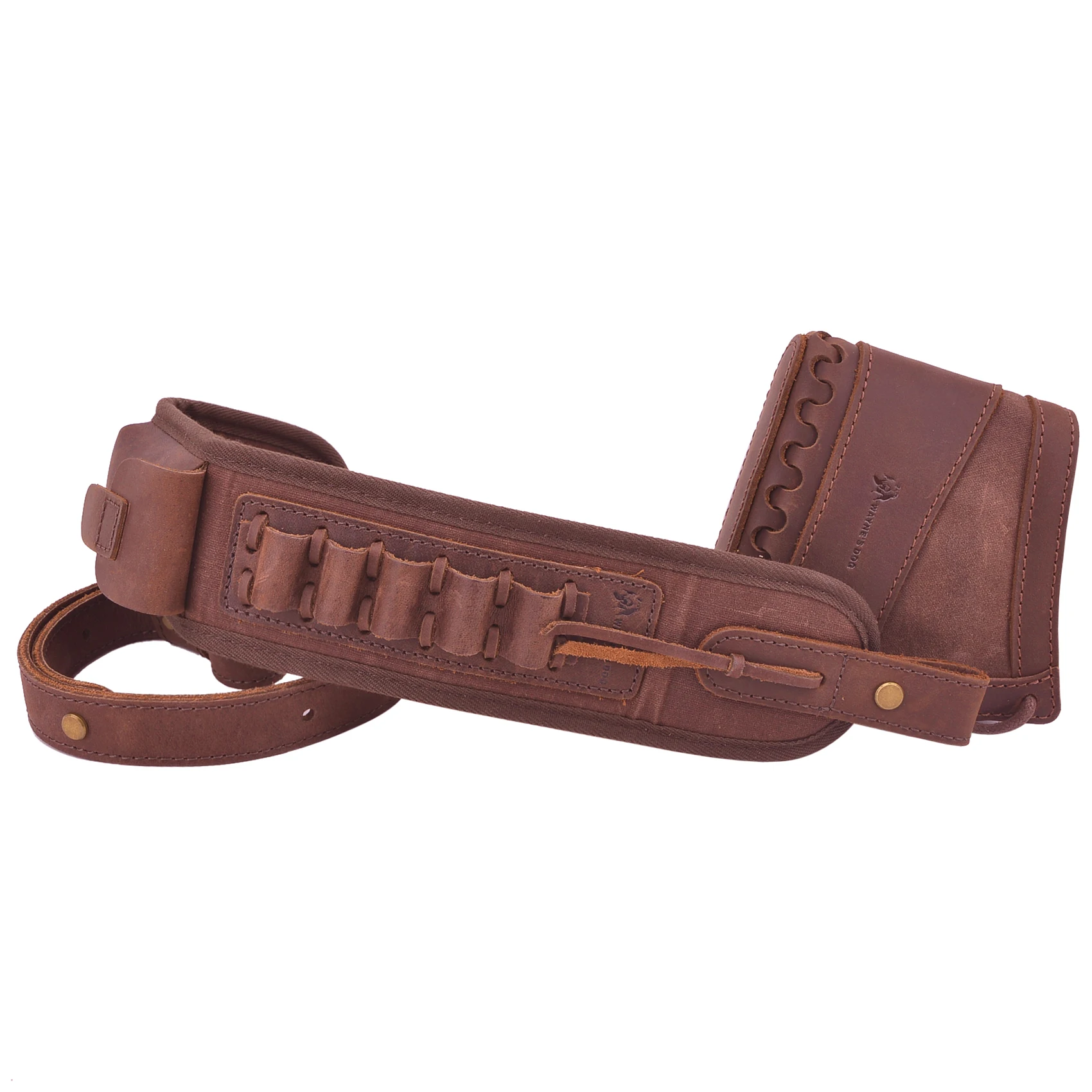 

1 Suit Of Leather & Canvas Gun Recoil Pad With Tactical Leather Gun Strap Ammo Holder Sling .308 .22LR .357 12/16/20GA Hunting