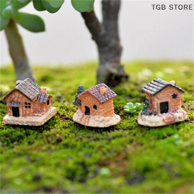 3Pcs Resin Christmas Small Houses Decorations Micro Landscape Decoration Handicraft Gift Garden Ornaments