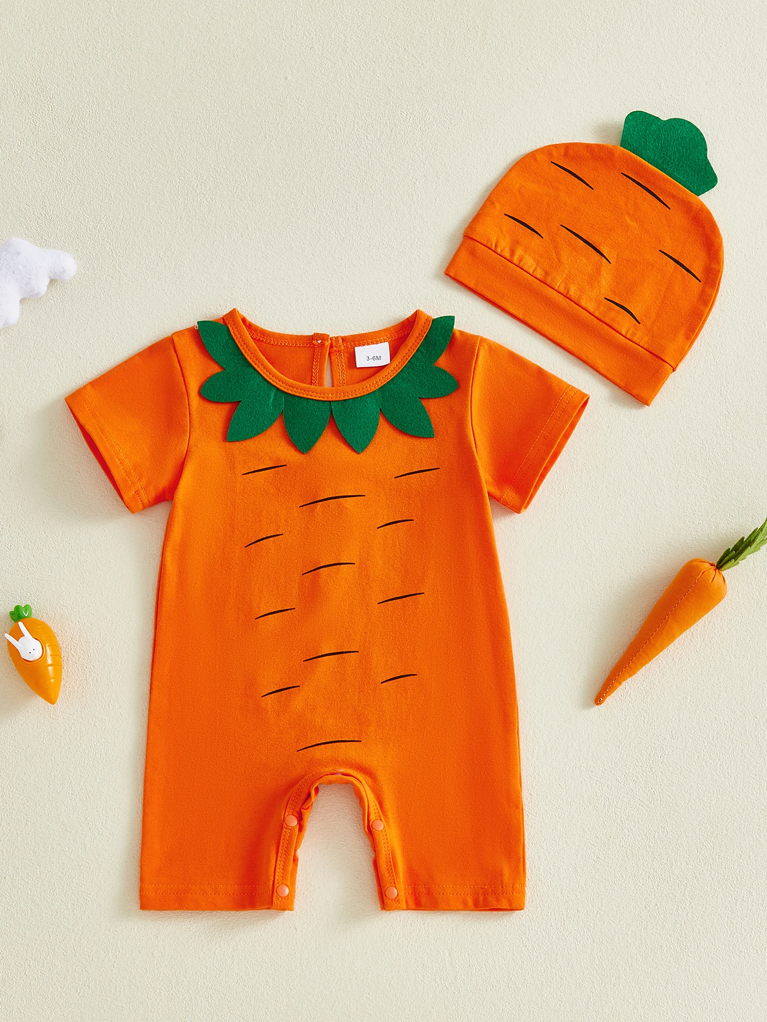 

Easter Toddler Boys Short Sleeve Romper Set with Bunny Print Jumpsuit and Matching Hat for Spring Celebration