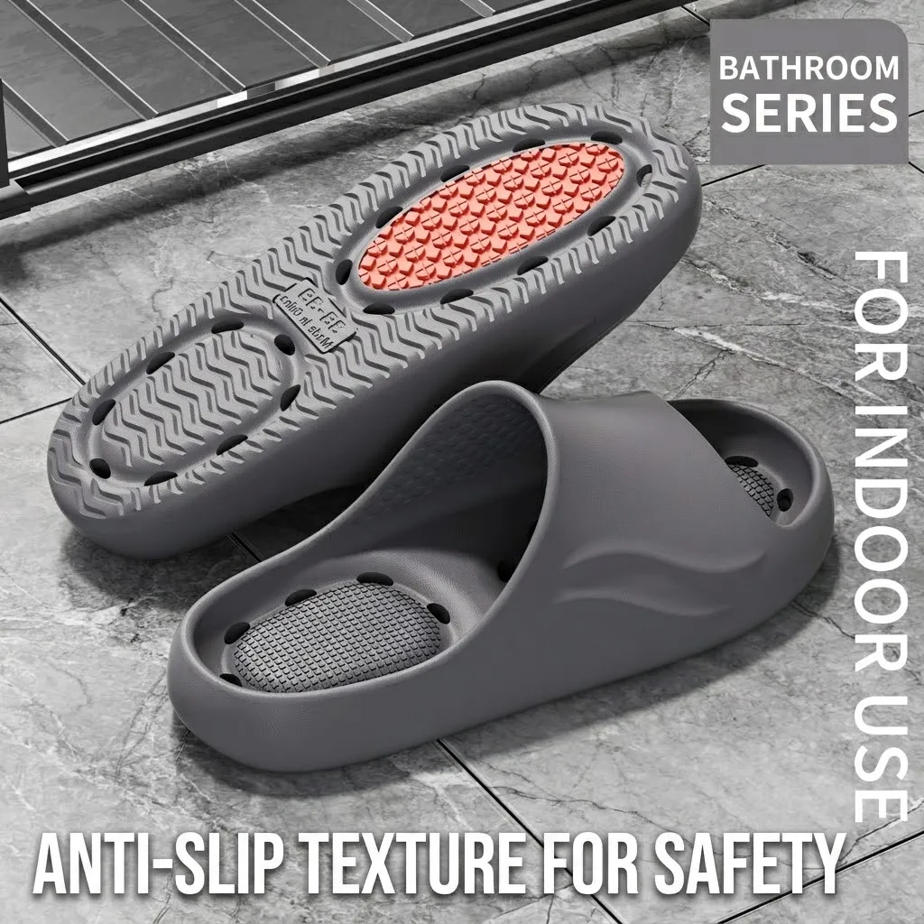 Anti-Slip Bathroom Slippers Women Men Quick Dry Drainage Holes Soft EVA Thick Platform Shower Slides Indoor Home Couple Sandals