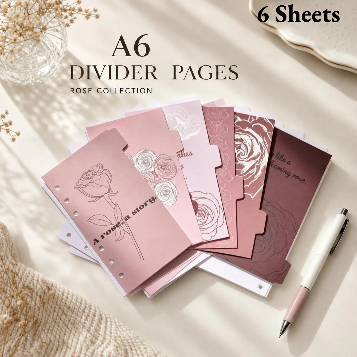 6 Sheets A6 Vintage 6 Hole Loose Leaf Notebook Binder Dividers Index Tab Pages Planner Inserts Journal Scrapbooking Stationery