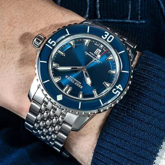 Reef Tiger Men Automatic Watch 44mm Mechanical Wristwatch Diver 20Bar Waterproof Luminous Sapphire Mirror & Bezel Sport NE20