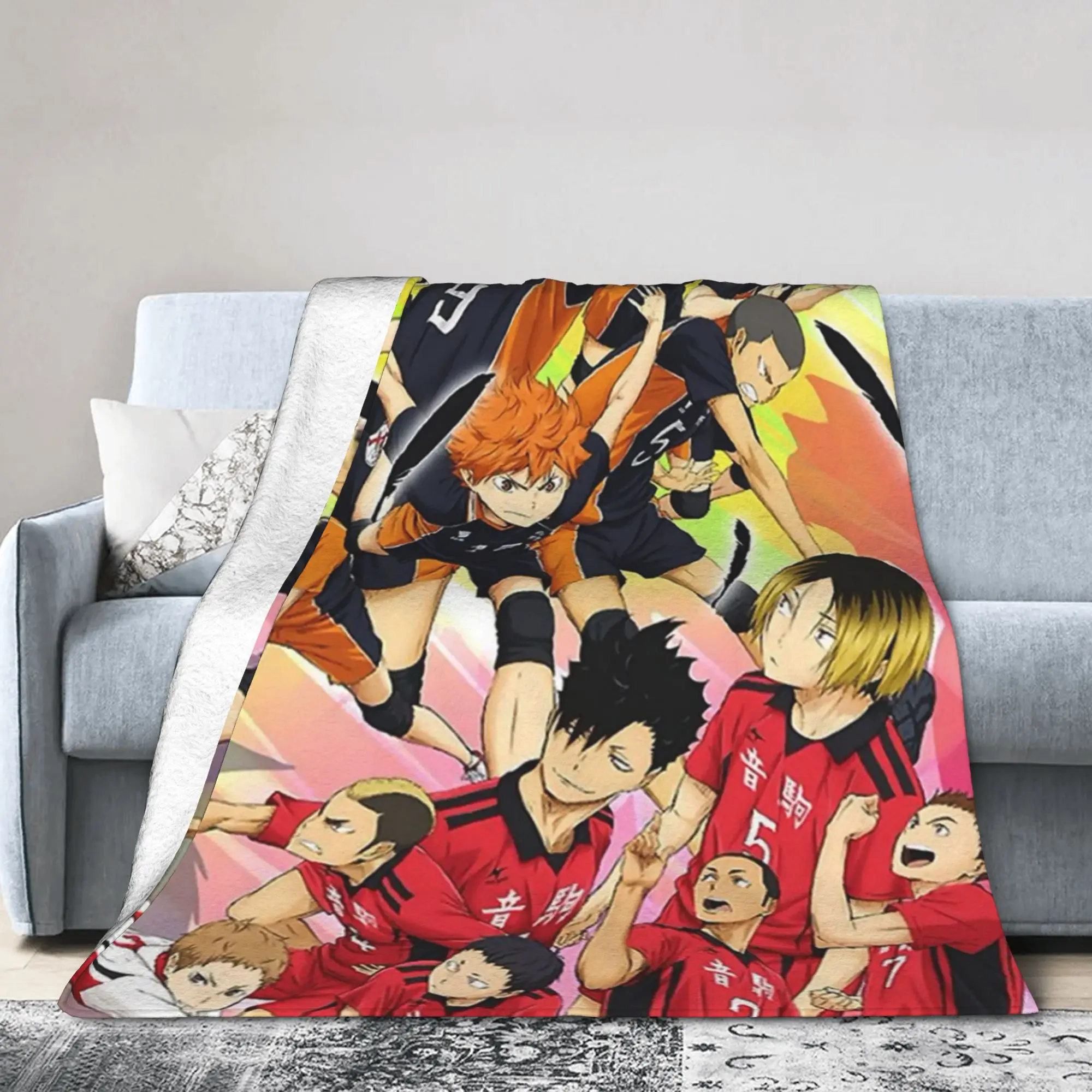 Anime Flannel Blankets Japanese Volleyball Hinata Kozume Oikawa Funny Throw Blankets for Home 200x150cm Plush Thin Quilt