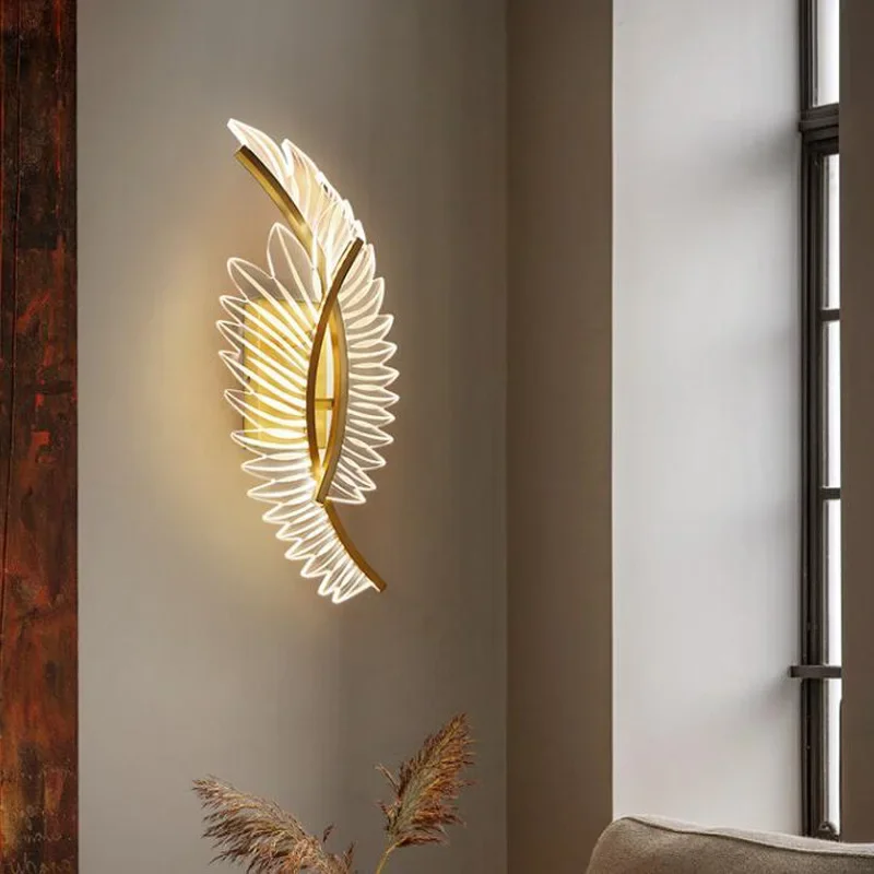 

Nordic LED Wall Lamp Feather Wall Sconce for Bedroom Bedside Living Room Stairs Home Decorations Indoor Lighting Fixture Luster