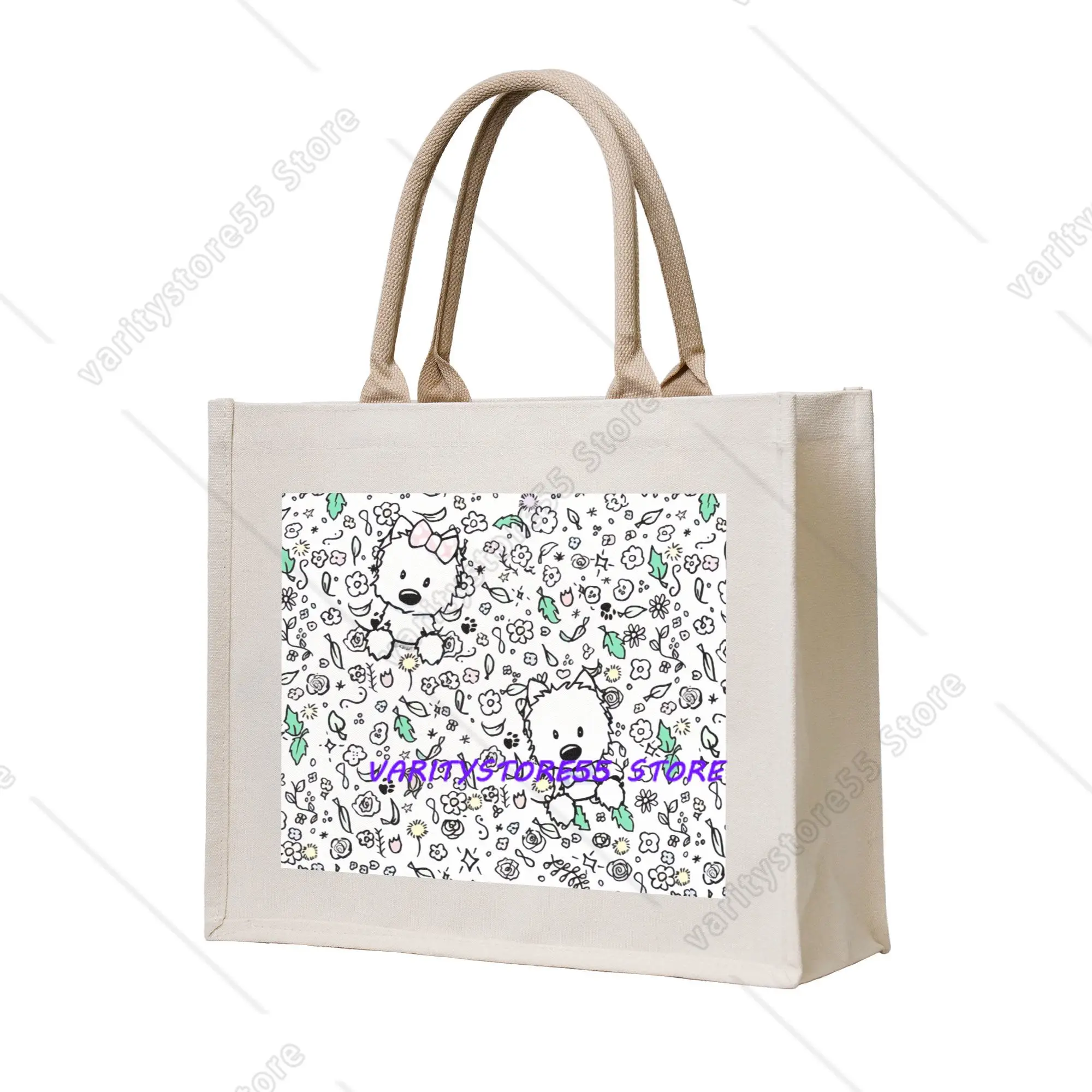 Reusable Cute West Highland White Terrier Dog  Shopping Bag Women Tote Bag Portable  Grocery Shopper Bags
