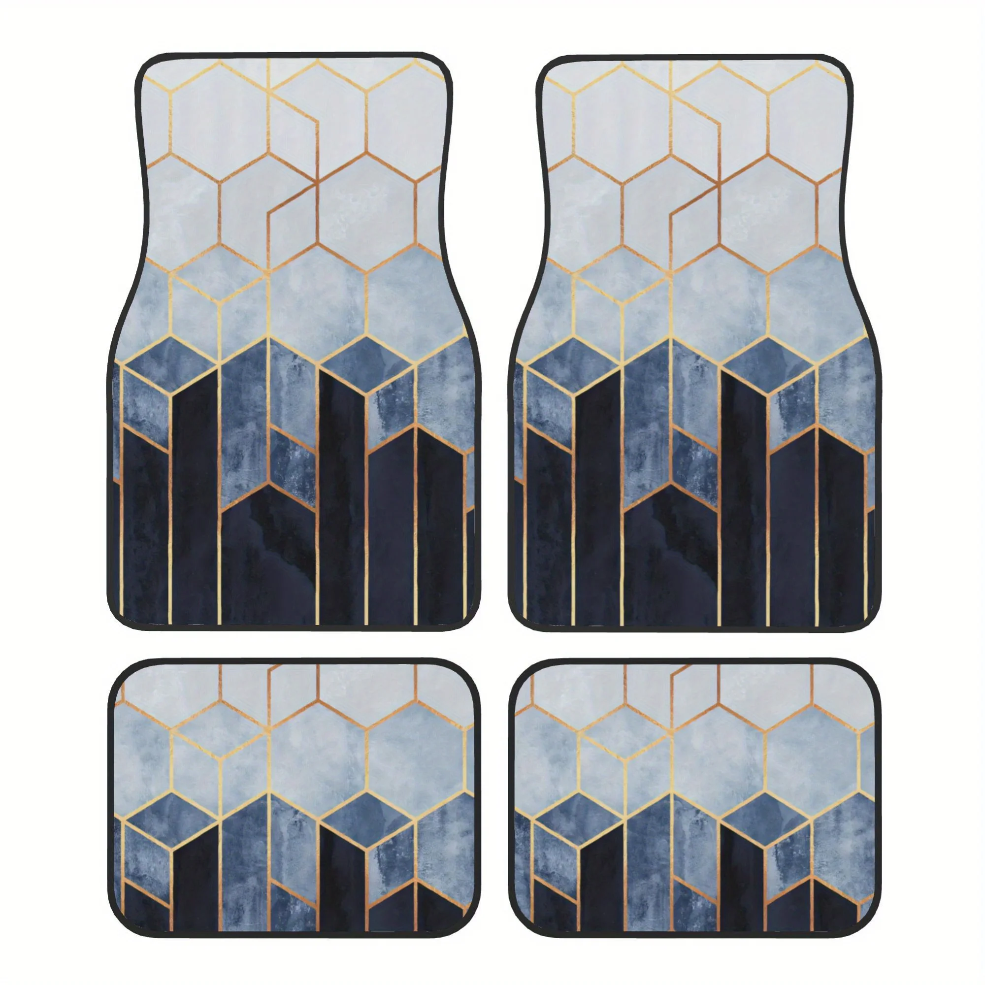 4pcs This Is A Picture Of A Geometric Pattern Of Blue And White Tiles Pattern Universal Car Floor Mats - Polyester Material, Non