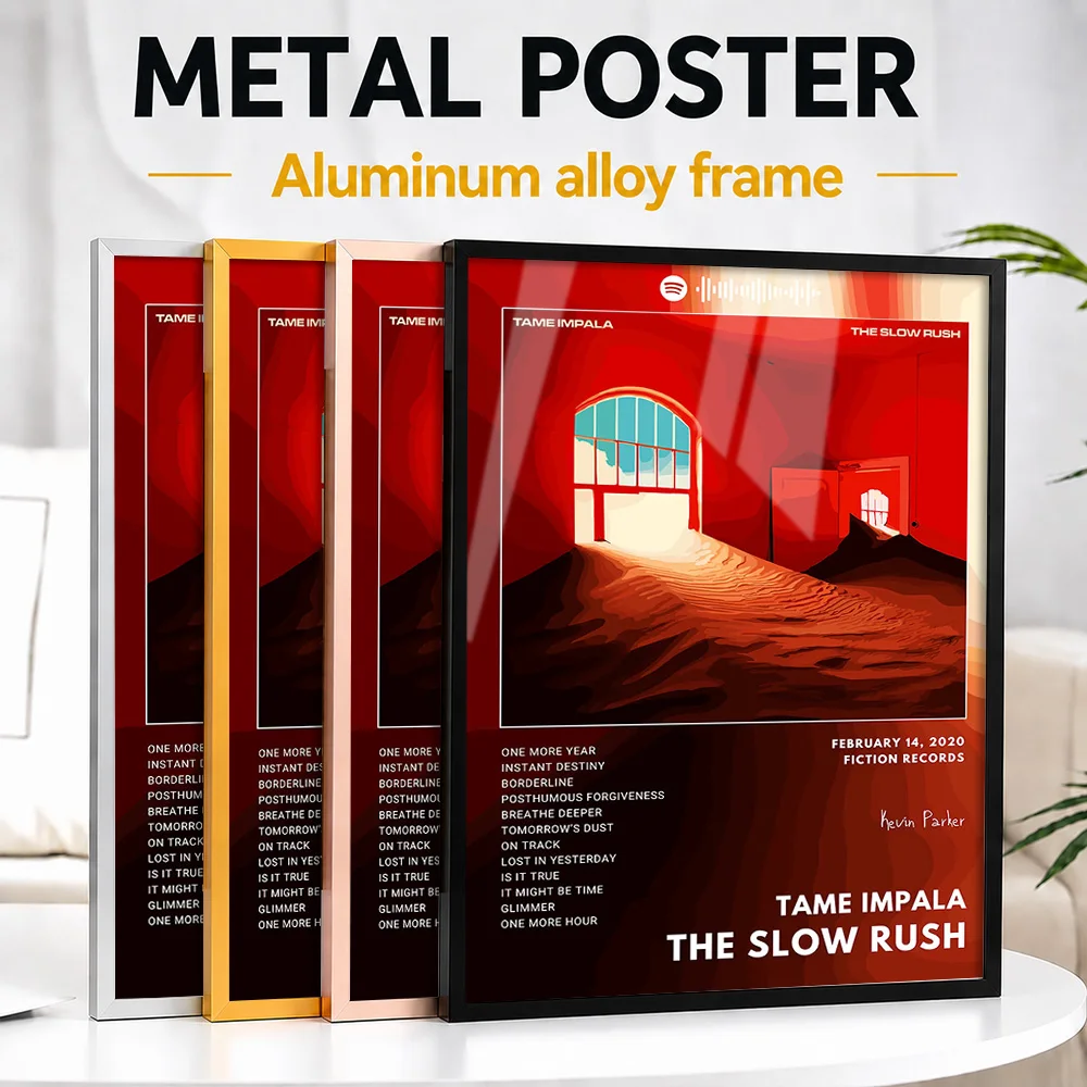 Tame Impala The Slow Rush Framed Metal Poster Personalized Photo Bold Music Style Wall Art For Media Room Unique Listener Gift