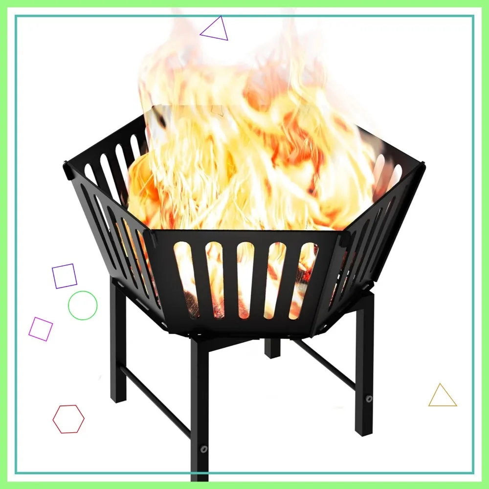 

22.5 Inch Portable Hexagon Fire Pit with Travel Bag - Smokeless Outdoor Wood Burning for Camping, Backyard, Patio
