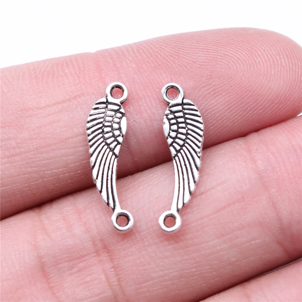 WYSIWYG 40 sztuk Charms 19x5mm skrzydło złącze Charms do tworzenia biżuterii DIY komponenty do biżuterii antyczne srebro kolor stop Charms