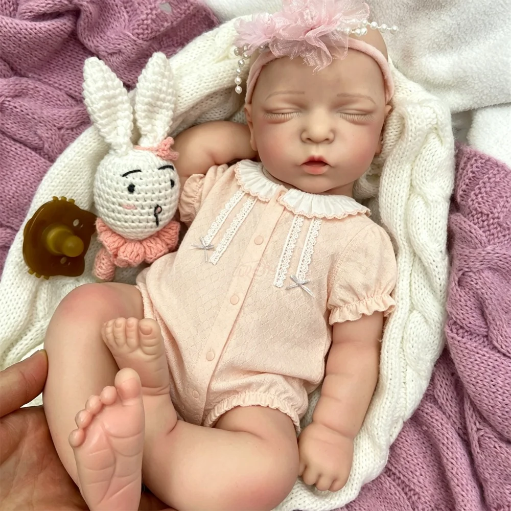 17 Inch Full Body Silicone Reborn Sleeping Doll Realistic Skin Veins Newborn Weighted Lifelike Doll for Emotional Support