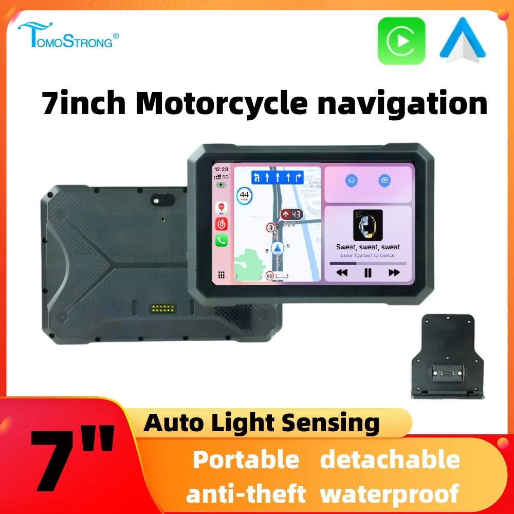 MEKEDE Warehouse 7-Zoll Tragbares Motorrad-GPS-Navigationsgerät mit Drahtlosem Carplay, Android Auto, Doppel-BT-Kanälen und IPX7-Wasserschutz