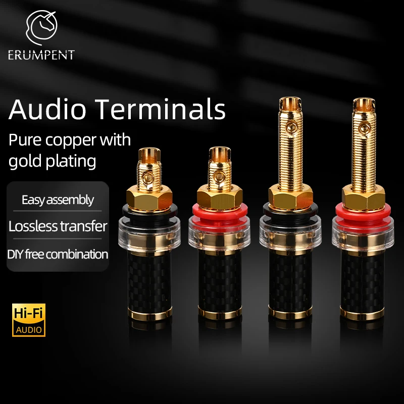 4PCS Hi-end Speaker Binding Post Carbon Fiber Pure Copper Gold Plated Solderless Speaker Audio Banana Terminal Block