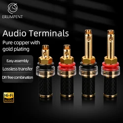 4PCS Hi-end Speaker Binding Post Carbon Fiber Pure Copper Gold Plated Solderless Speaker Audio Banana Terminal Block