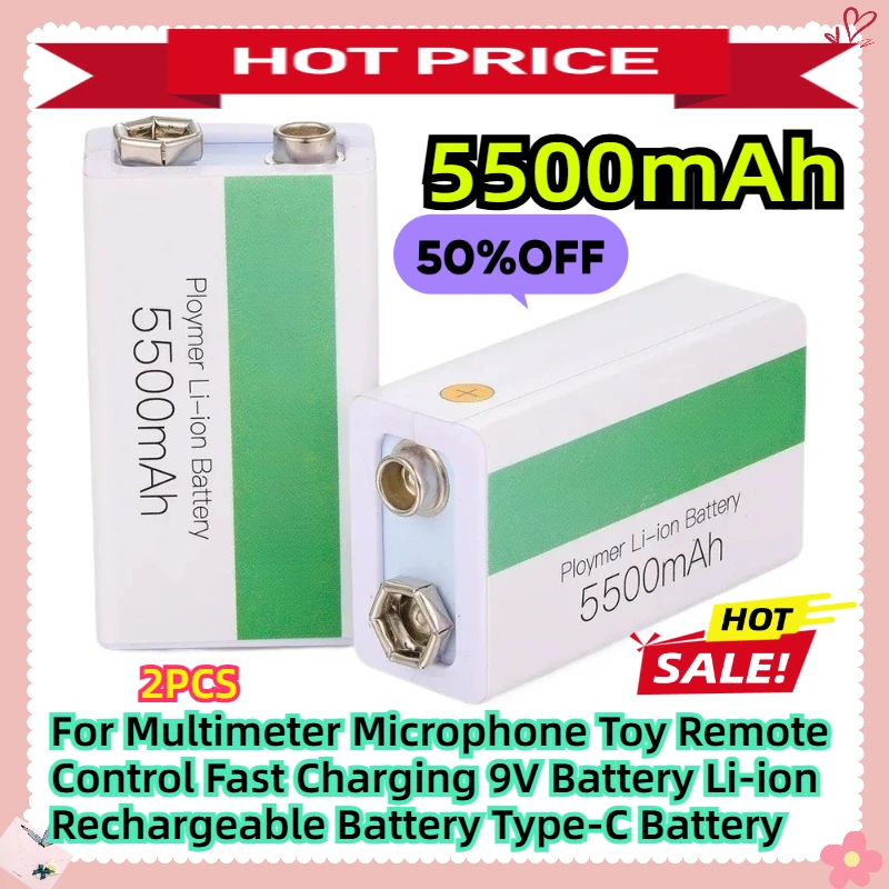 

For Multimeter Microphone Toy Remote Control Fast Charging 9V Battery 5500mAh Li-ion Rechargeable Battery Type-C Battery
