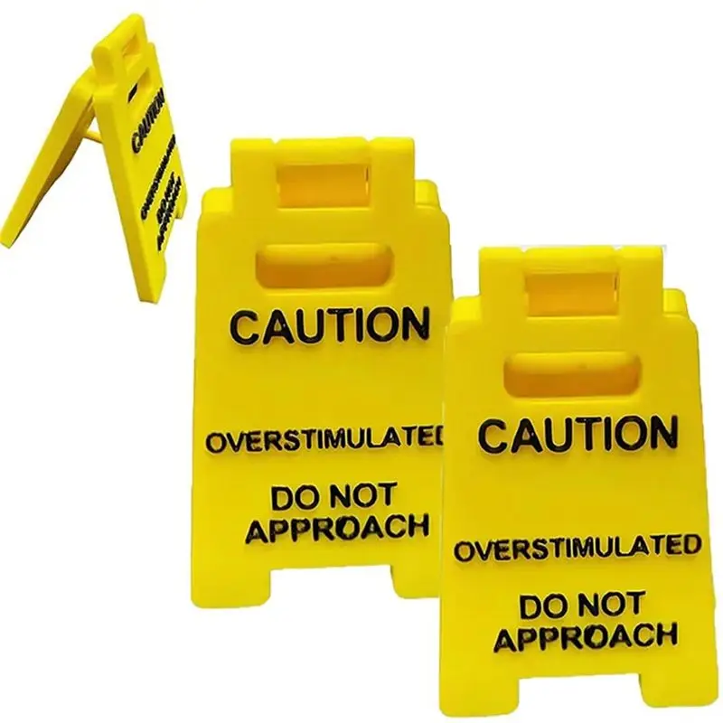 

AEF7-3Pcs Desk Sign Caution Overstimulated Desktop Reminder Decorative Ornaments Interesting Desk Sign Decorations