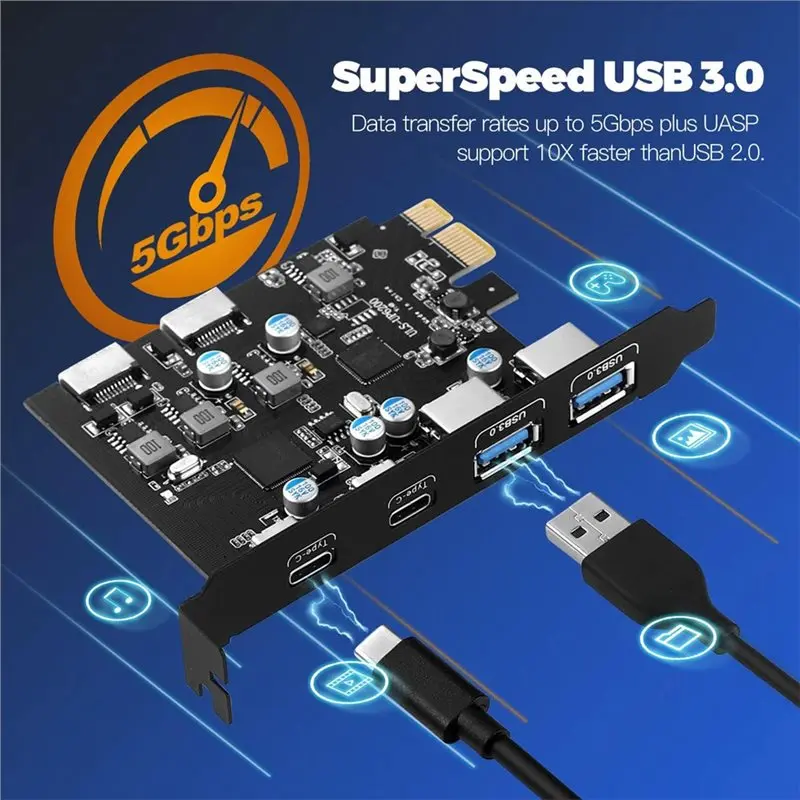 Ingenious-USB For Desktop PC 10Gbps PCIE Expansion Card 4-Ports 2X Type-C, With Internal Type E And 19 Pin USB Header, USB PCIE