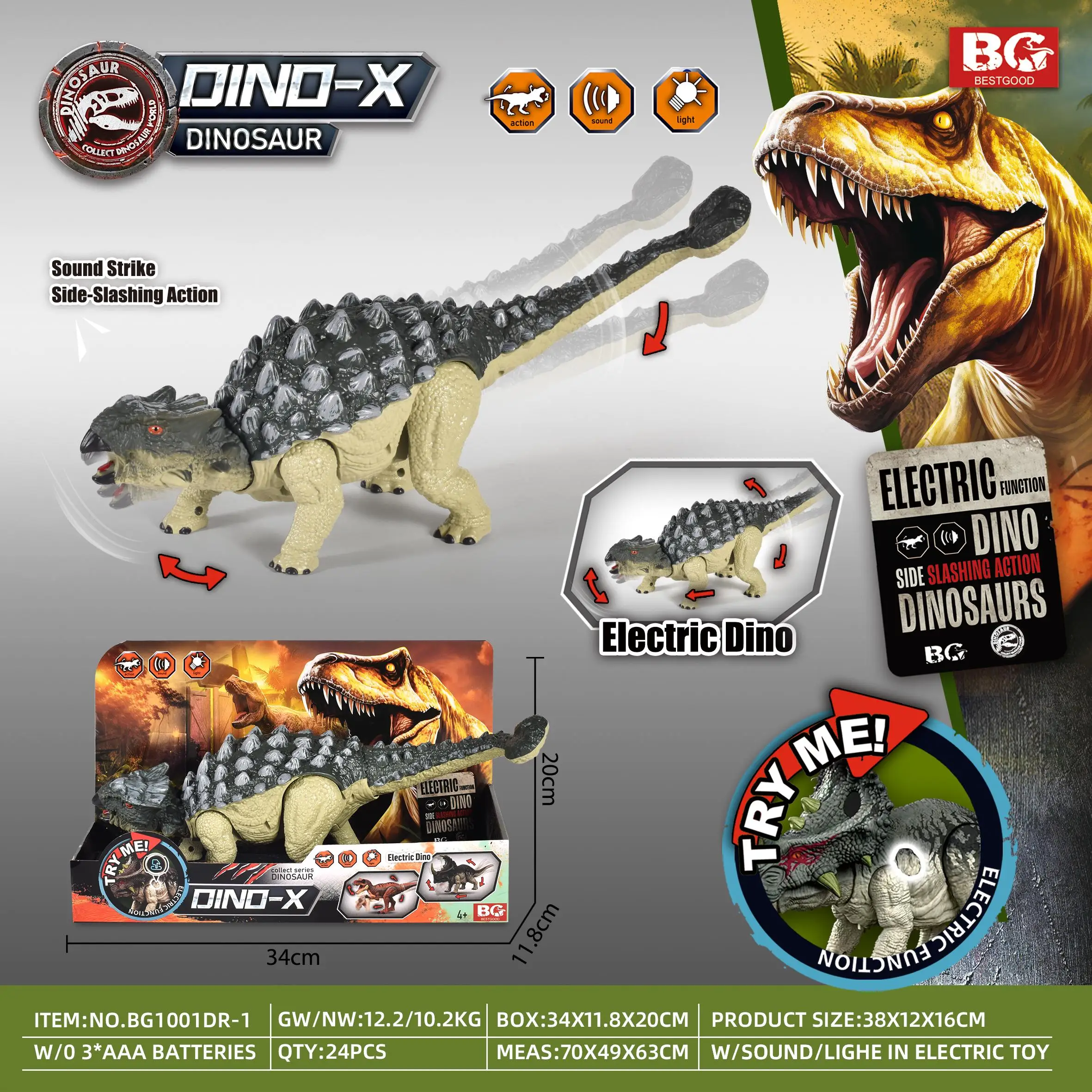 

Электрический динозавр-анкилозавр Юрского периода со звуковыми и световыми эффектами, игрушка-динозавр для подарка на день рождения BG1001DK