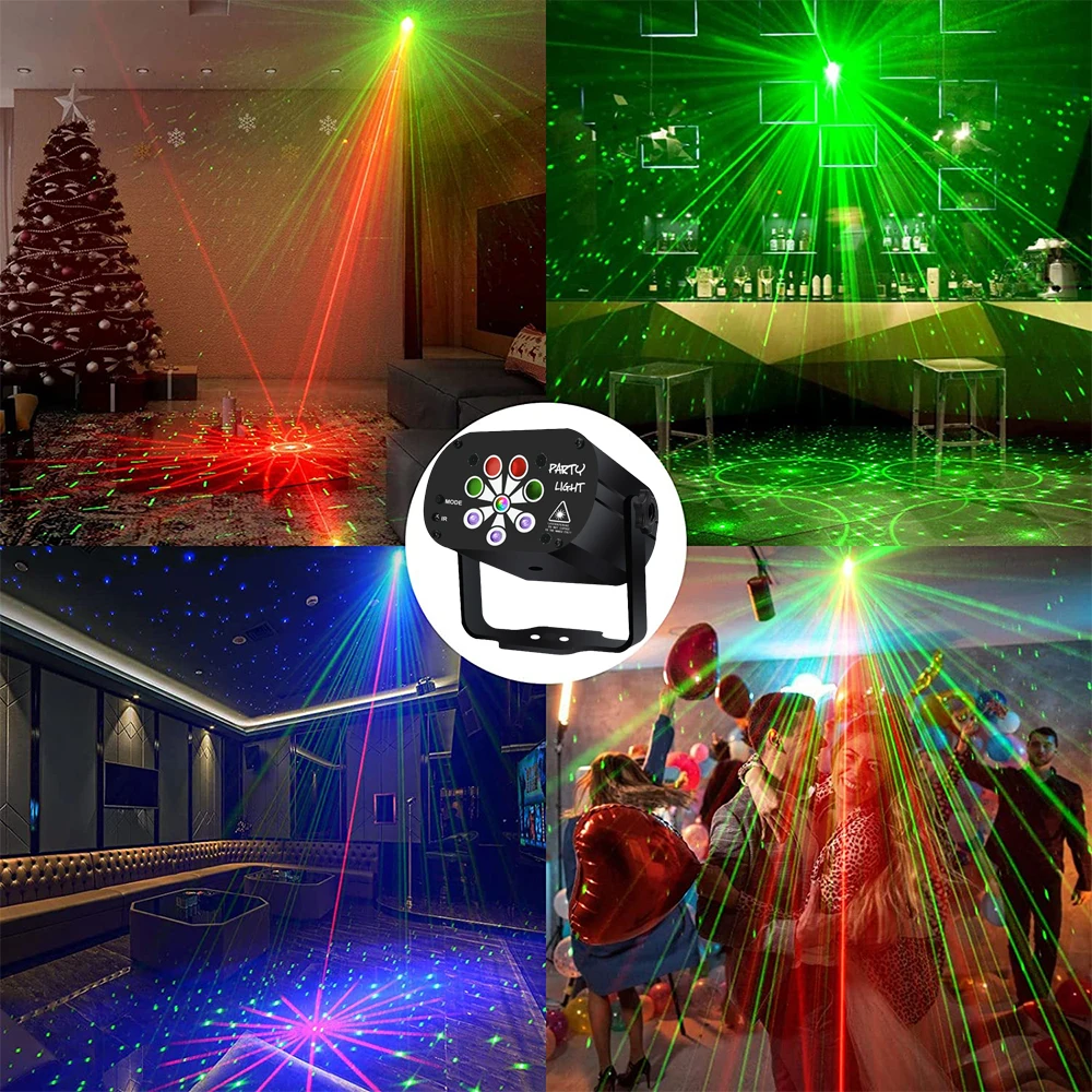 Proyector de luz estroboscópica con Control remoto, dispositivo de iluminación RGB con 240 patrones, activada por voz, para fiesta, decoración de Navidad