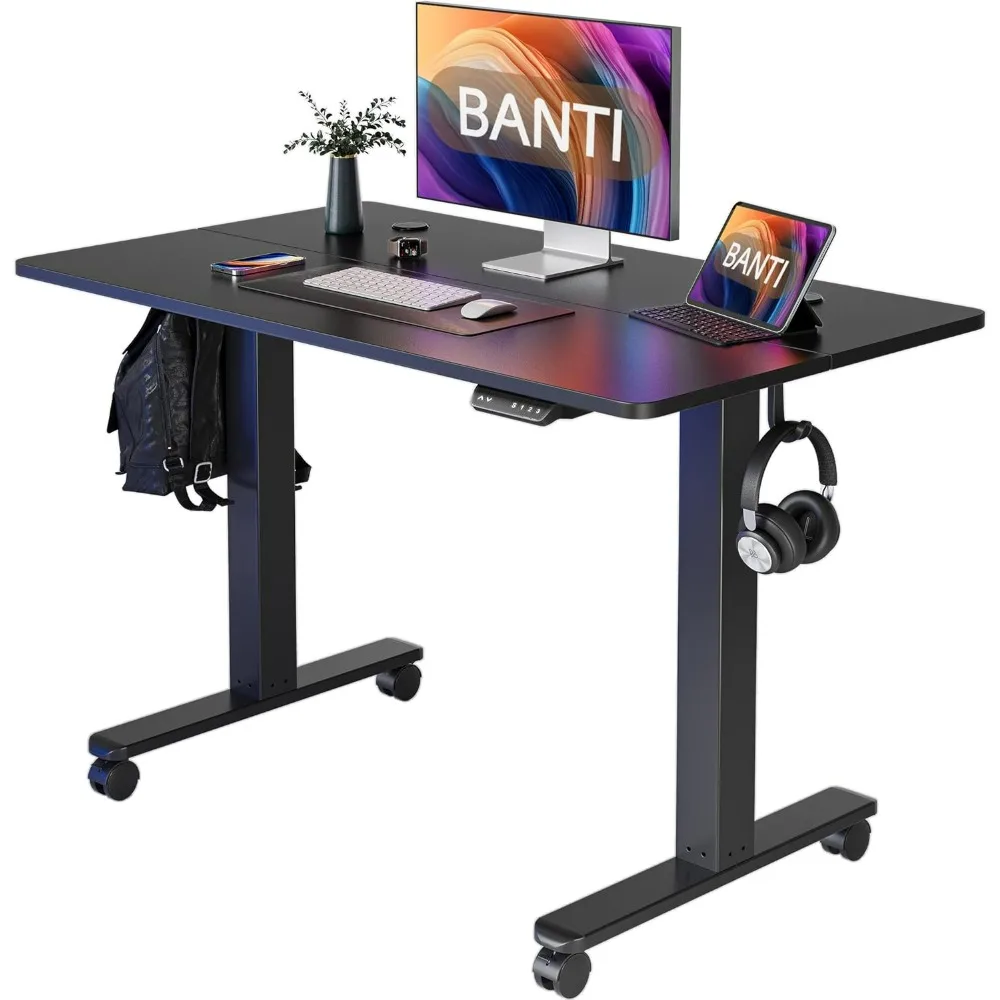 

48''x24''Height Adjustable Electric Standing Desk, Stand up Table, Sit Stand Home Office Desk with Splice Board, Black Top