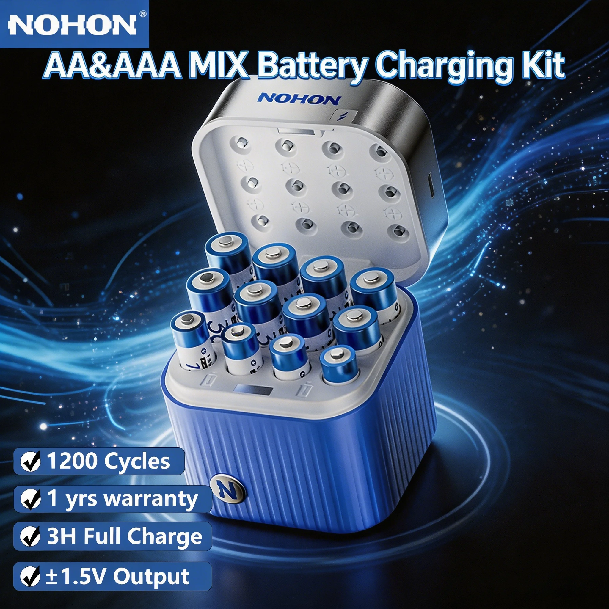 NOHON New AA/AAA Rechargeable Batteries 1.5V Mix Kit for Toy Game Console Mouse Remote Control Doorbell Blood Pressure Monitor