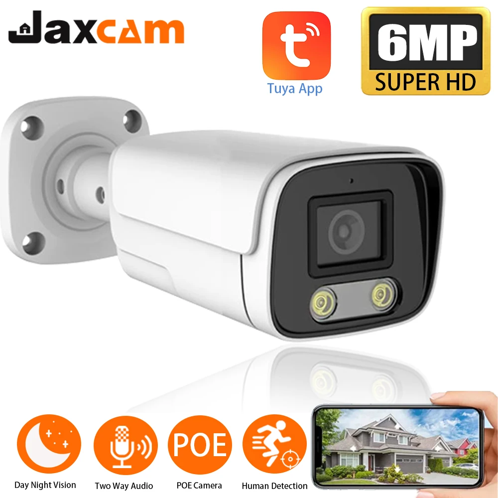 

Jaxcam 6MP Outdoor Security POE Camera AI NightColor IP Camera with Human Detection H.265+ Video Surveillance Two-way Audio