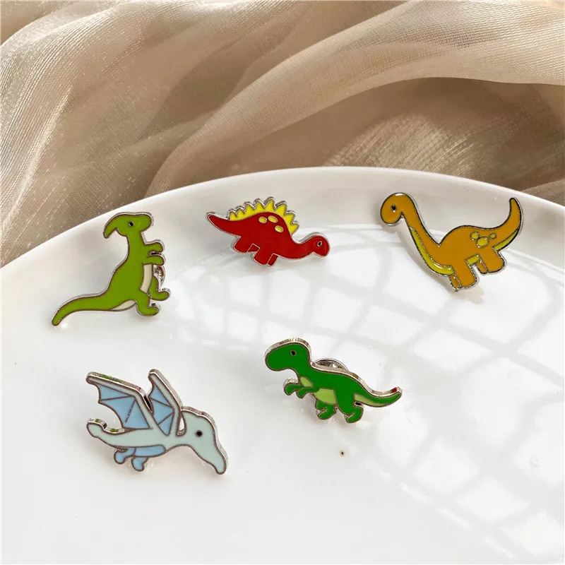 Cartoon Dinosaur Enamel Brooch Cute Brachiosaurus Pterosaurus Dragon Animal Badge Kids Jacket Bag Jewelry Gifts Collar Pins