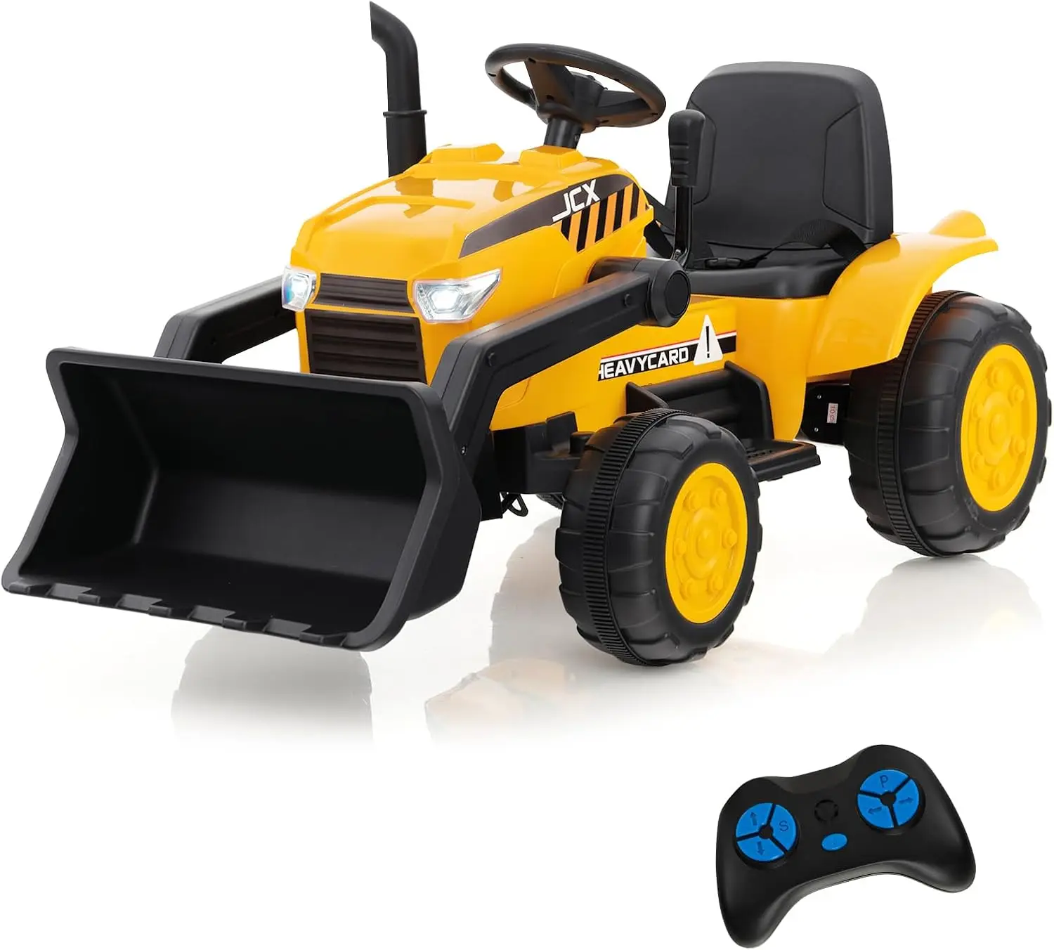 12V Kids Ride On Excavator Bulldozer Remote Control Adjustable Digger Bucket LED Headlights Music Horn USB Electric Construction