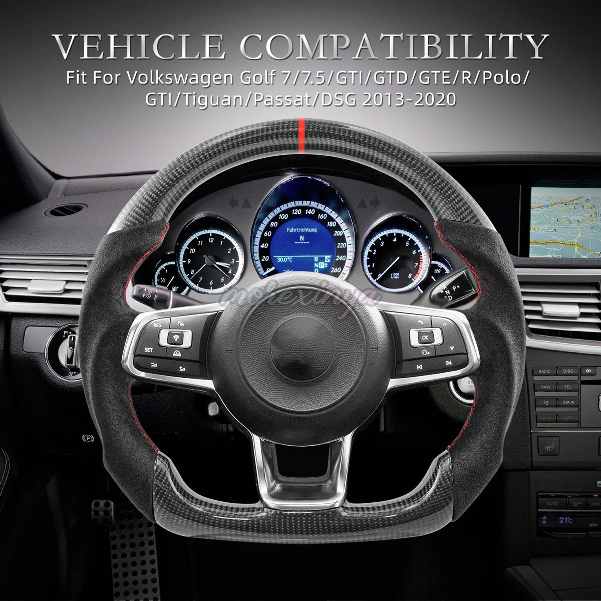 💘 عجلة قيادة من ألياف الكربون لسيارة فولكس فاجن جولف GTI MK7 2015-2019 مقابض الكانتارا #6