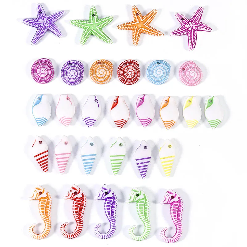 100pcs Ocean Acrylic Beads Starfish Conch Sea Shell Beads for Jewelry Making Anklet Bracelet Necklace DIY Handmade Accessories