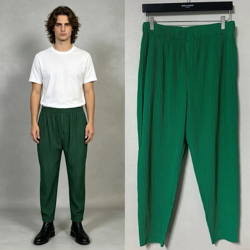 Miyake Pleated Men's Pants 2026 Autumn Drape Elastic Carrot Casual Loose Slimming Nine-Point Pants Unique Versatile Trousers