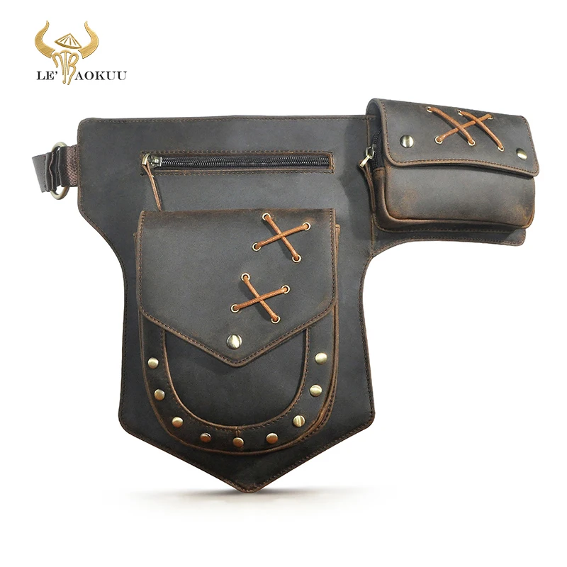 

Hot Sale Crazy Horse Leather Design vintage Small Belt Messenger Bag Fanny Waist Pack For Men Male Drop Leg Bag Pouch 211-8