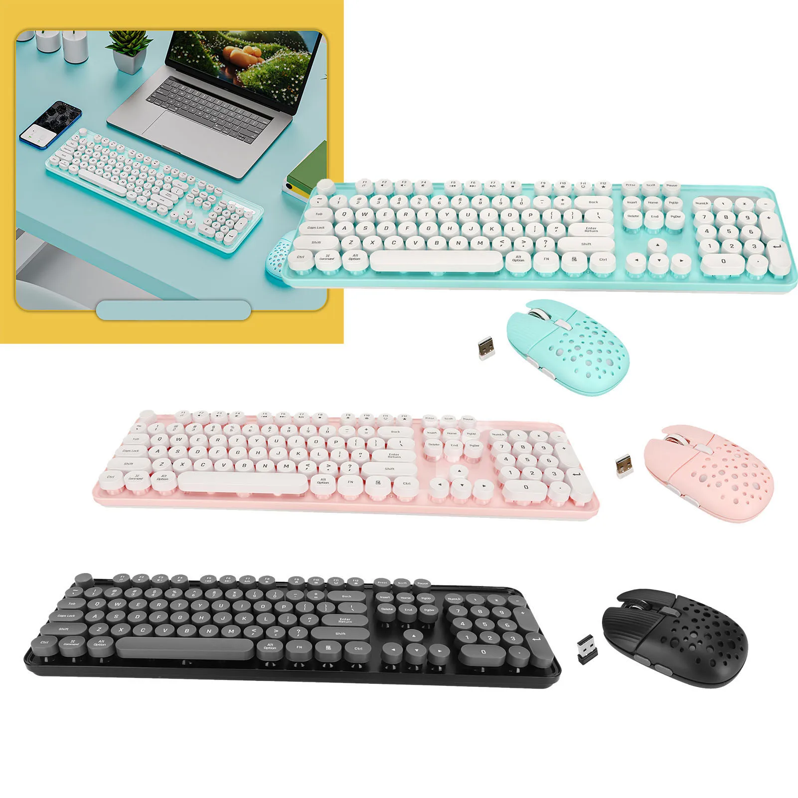 Wireless Keyboard and Mouse Combo 2.4G Wireless Numeric Keypad Pure Color Round Keycaps Easy To Use Wireless Mouse for Office