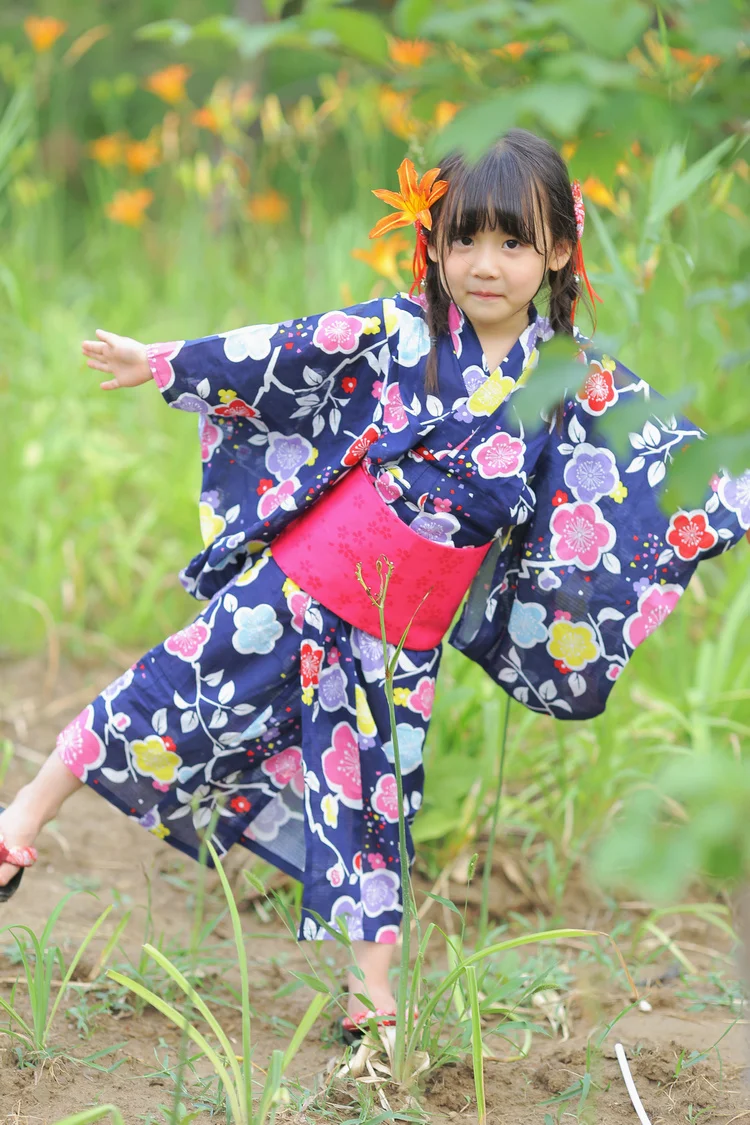 2019 new pink japanese baby girl kimono robe cute kid yukata with belt kids dance costumes child Traditional kimono Costumes