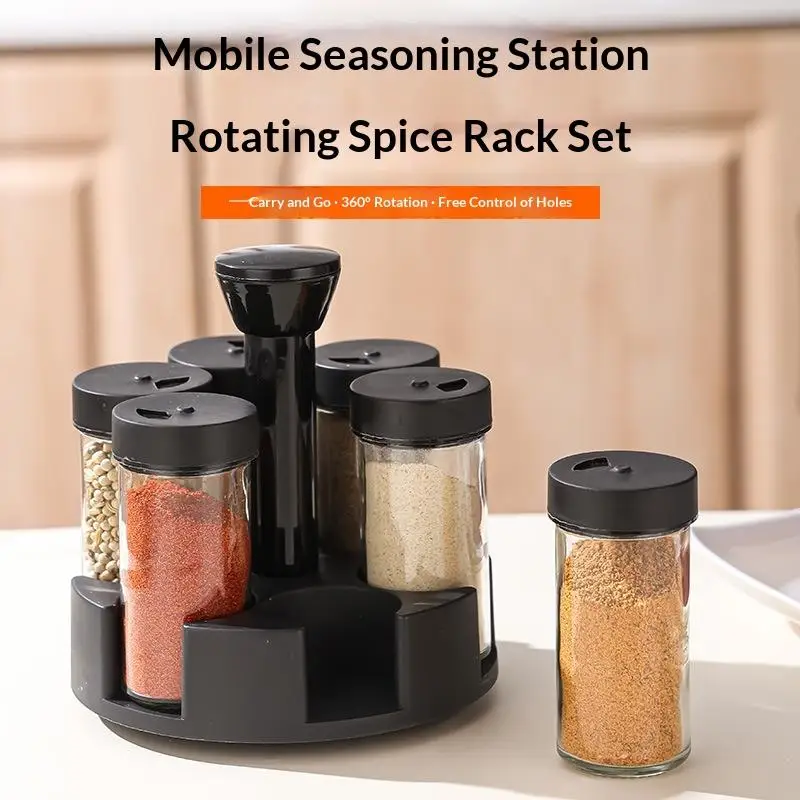 Revolving Spice Rack Set 6 Leakproof Jars Seasoning Container Organizer for Kitchen Pantry Countertop Cooking