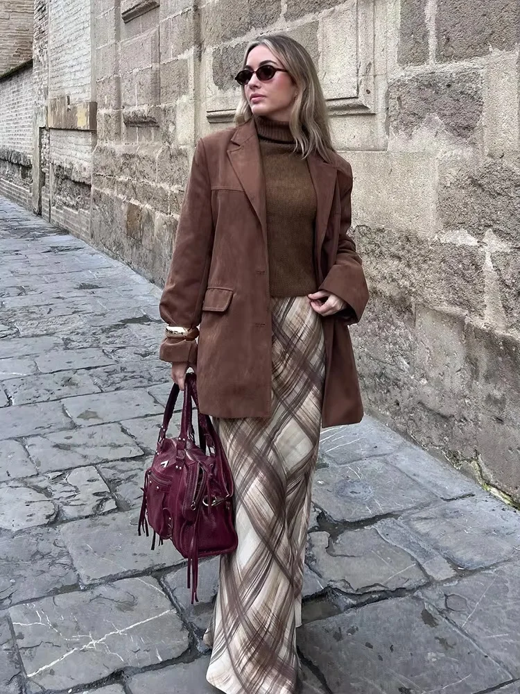 

HH новая женская летняя мода пляжная вечеринка ромб клетчатый узор шелковая текстура длинная юбка женская уличный стиль повседневная элегантная юбка