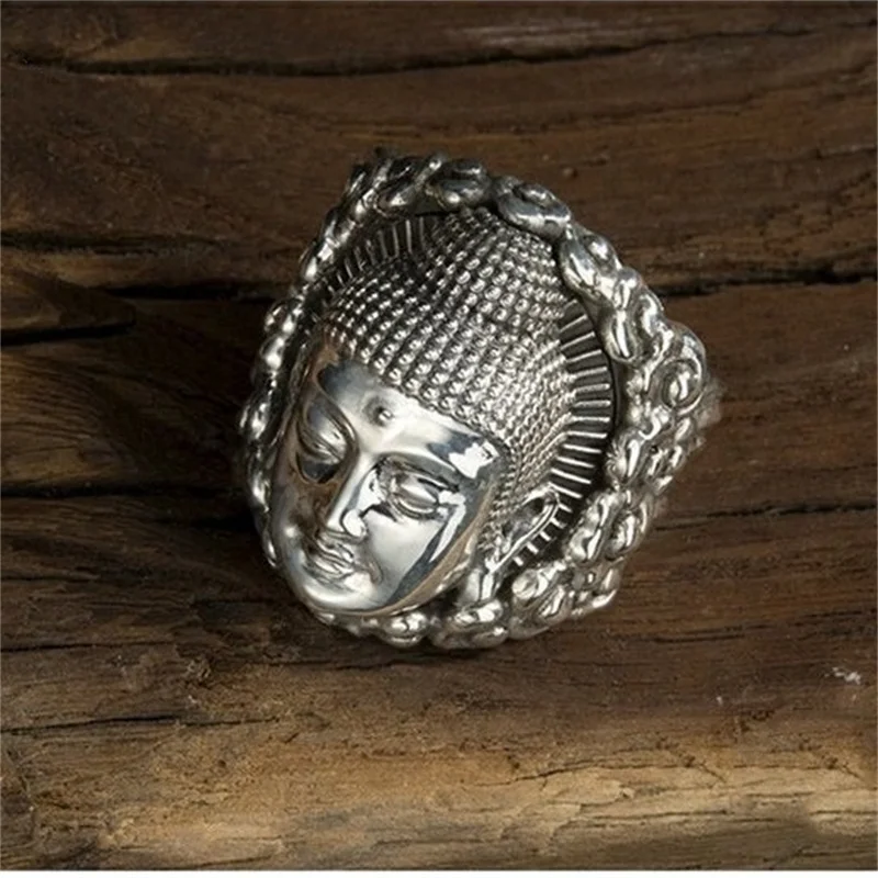 Ethnic Style Amitabha Buddha Ring For Men Jewelry Vintage Tathagata  Buddhist Personalized Ring Male Amulet Finger Accessories