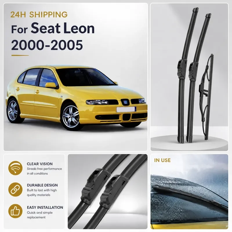 For Seat Leon MK1 2000-2005 Front Rear Windshield Wiper Blades Set 21 19 16 Inch Auto Window Screen Brush Replacement Parts