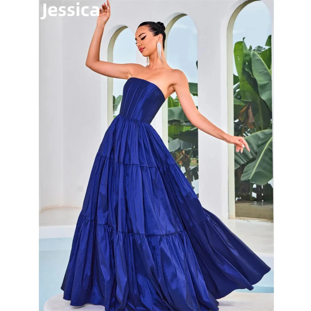 

Jessica Navy Blue Prom Dresses Sexy Strapless Elegance Evening Dresses A-Shape Wedding Formal Party Dress Robes De Soirée