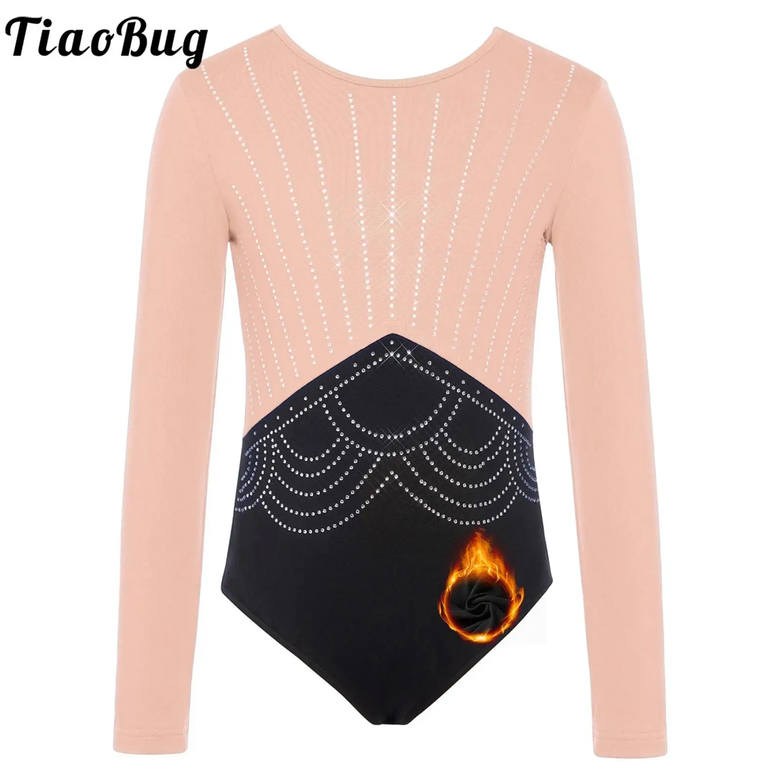 

Kids Girls Fleece Lined Dance Leotards for Rhythmic Gymnastics Artistic Ballet Jersey Dance Costume Shiny Rhinestones Leotard