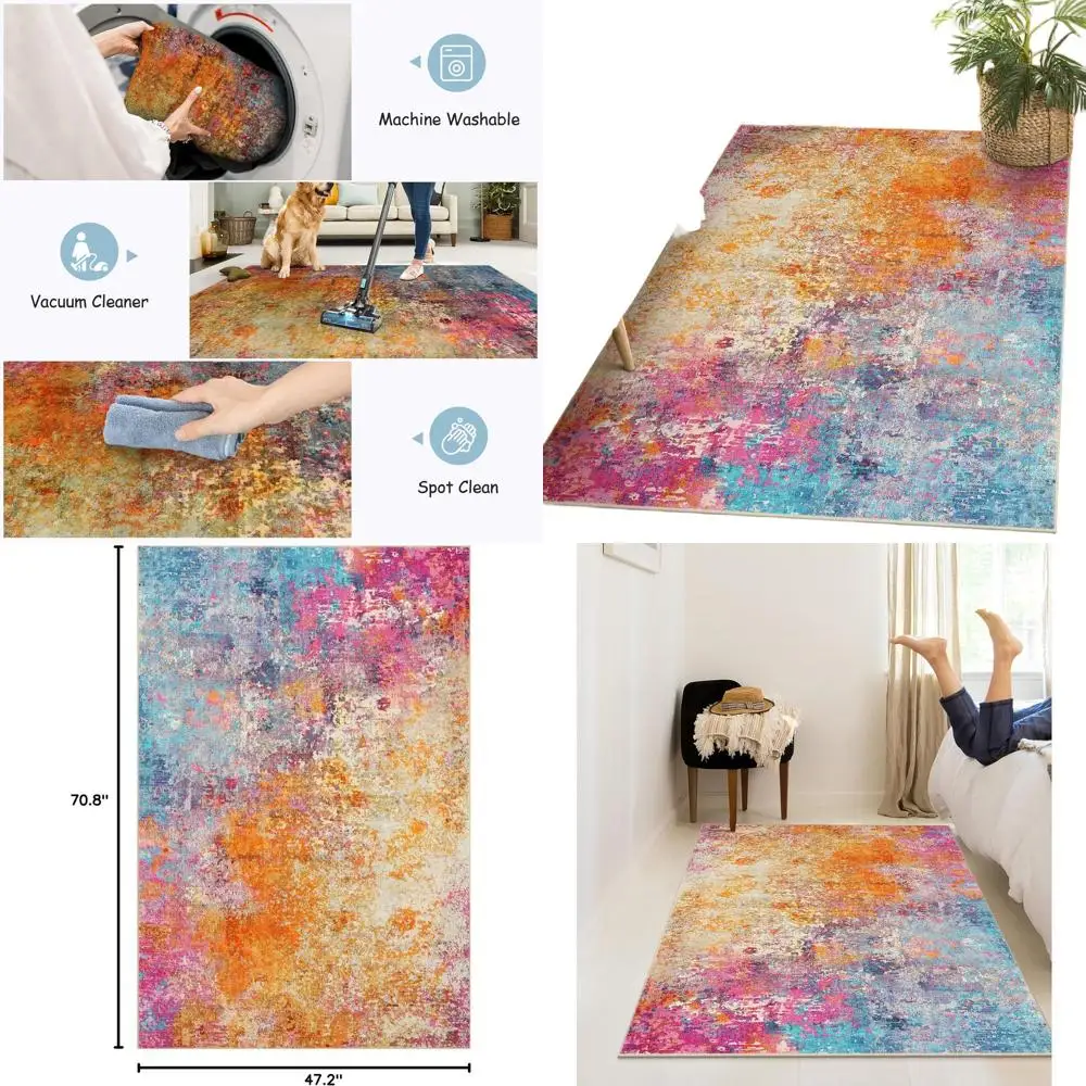 

Colorful 4x6 Area Rug - Soft, Washable Living Room Carpet for Home, Playroom, Office