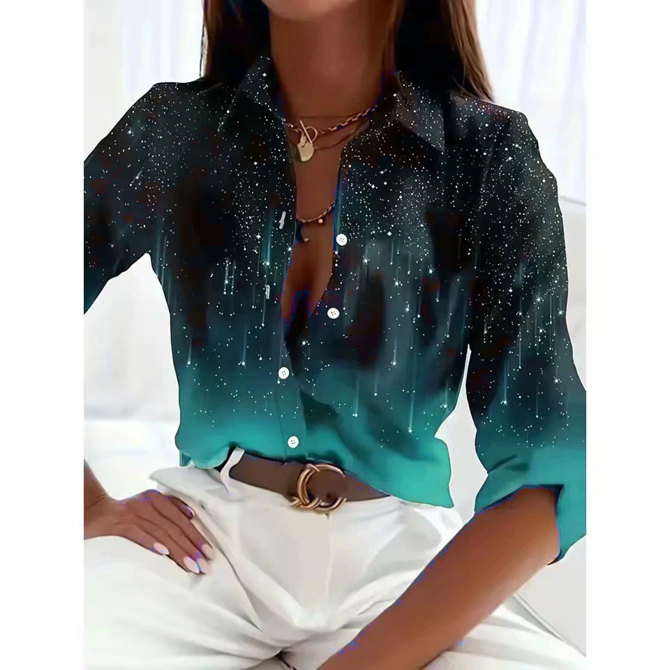 Fashion Tie-dye Pattern Women Shirts All Season Long Sleeve 3d Printed Streetwear Ladies Blouse 3XL Plus Size Casual Shirt