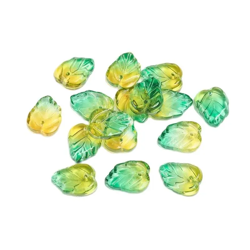 

100pcs Transparent Glass Petal Charm Beads Two Tone Leaf Shape Bead for Bracelet Necklace Earring Decor Craft DIY Jewelry Making