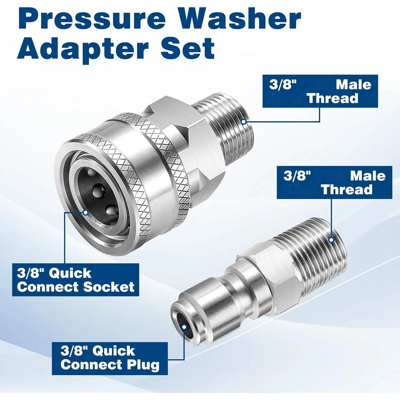 3/8 Inch Pressure Washer Adapter Set, External Thread Quick Connector Kit - 3/8