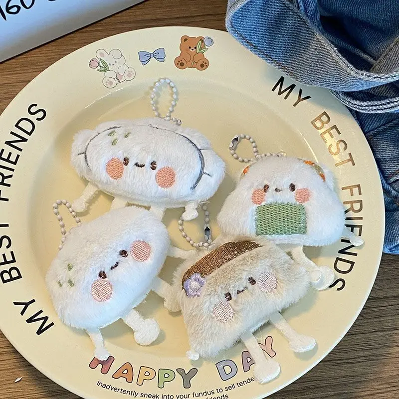 Pp algodón comida Dumpling llavero de felpa moño relleno al vapor muñecos de Sushi suaves colgante dibujos animados relleno Mini juguetes de peluche regalos de muñecas